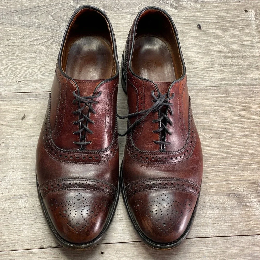 Allen Edmonds Strand Oxford Mens 11 D Brown Leather Brogue Cap Toe Dress Shoes
